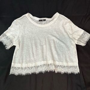 Zara 100% Linen Knit CropTop with Lace Detail. Size L.